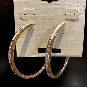 Avon 1 3/4” diameter white, gold tone and rhinestone earrings